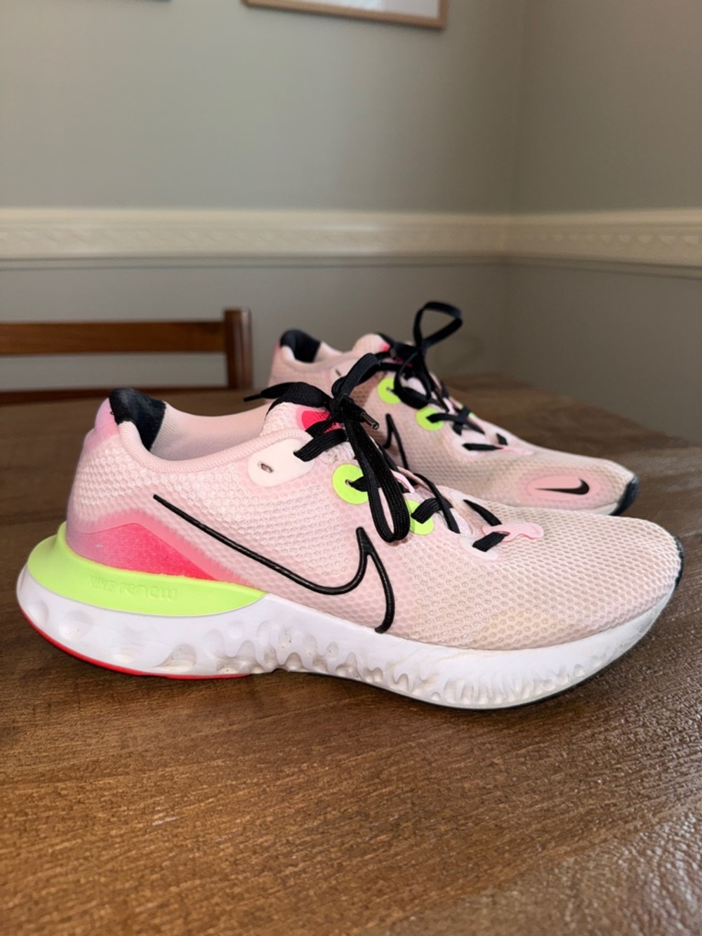 Nike Pink Mesh Running Sneakers with Neon Green Accents